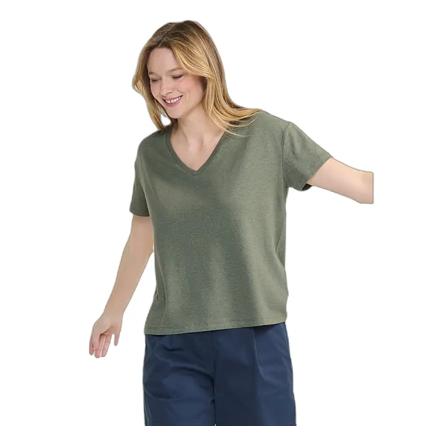 T-shirt a V in cotone e lino donna Aigle