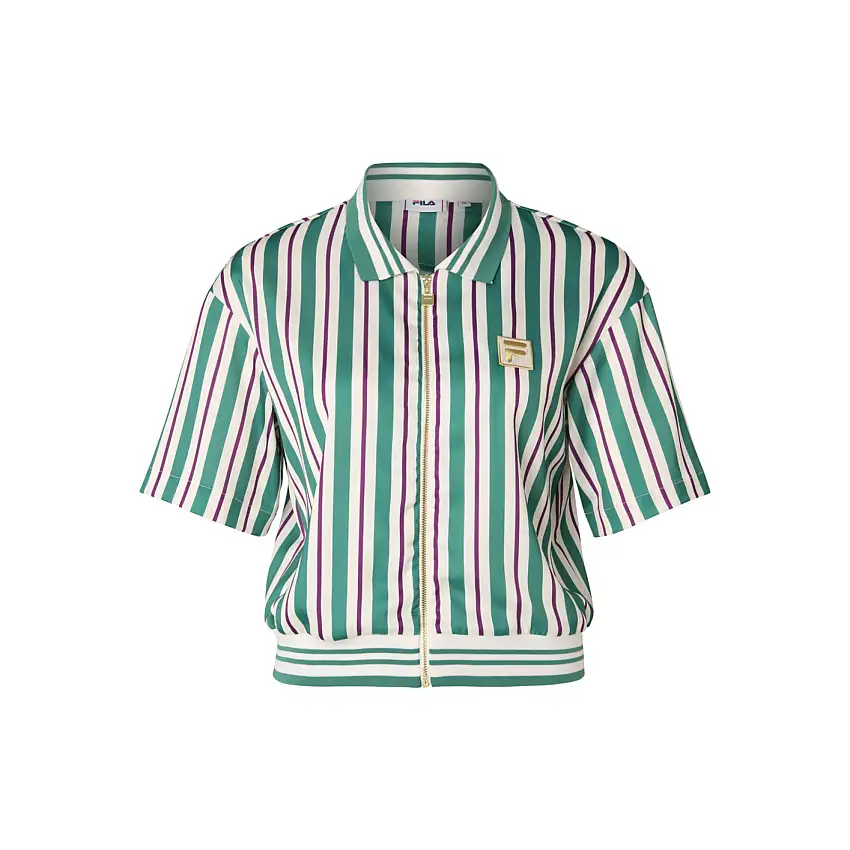 Polo crop in satin con zip completa donna Fila Lassance Striped