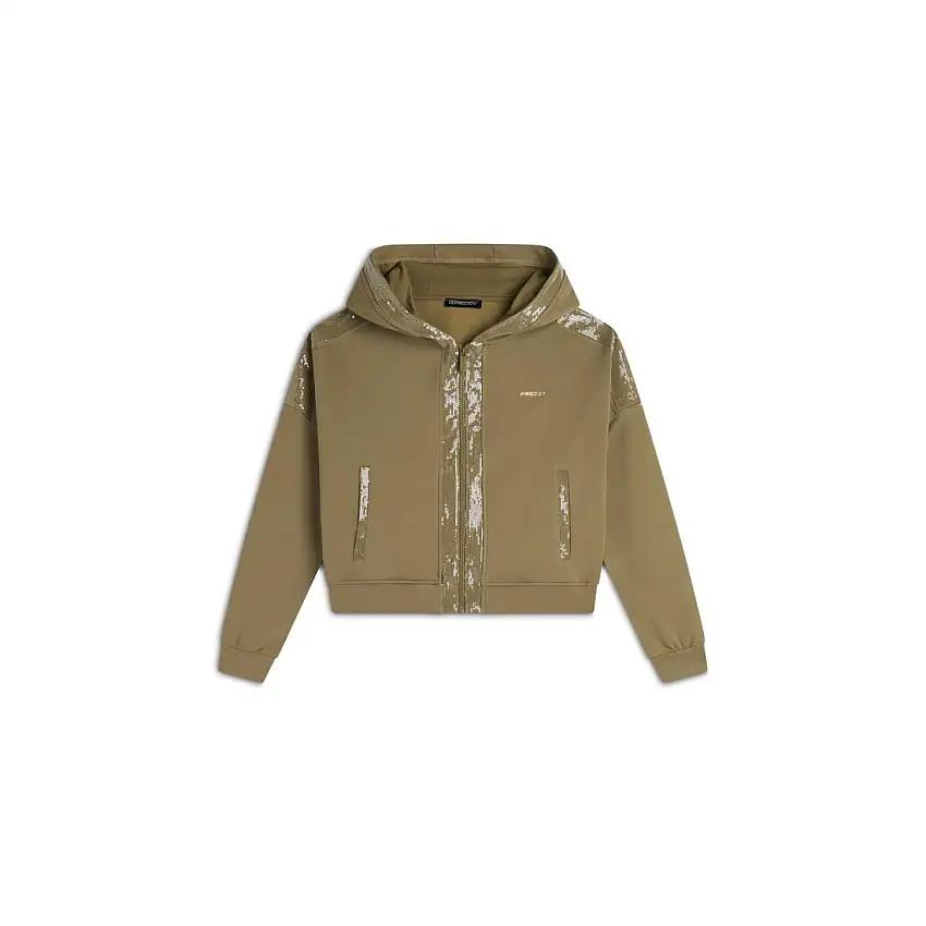 Felpa con cappuccio in French Terry corta con zip intera donna Freddy Modal