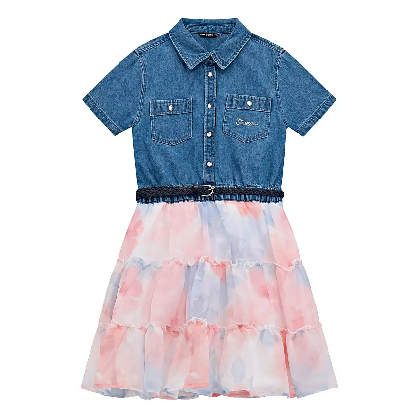 Abito svasato in tessuti misti per ragazza Guess