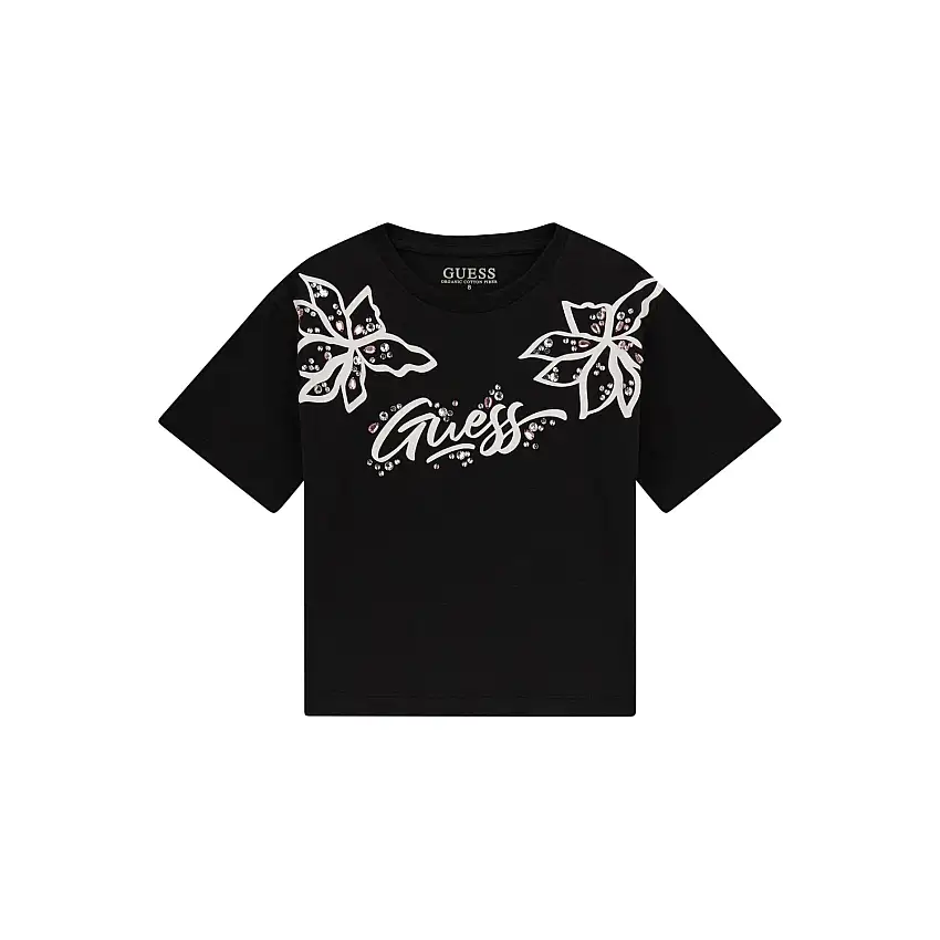 T-shirt con logo con strass per ragazza Guess Midi