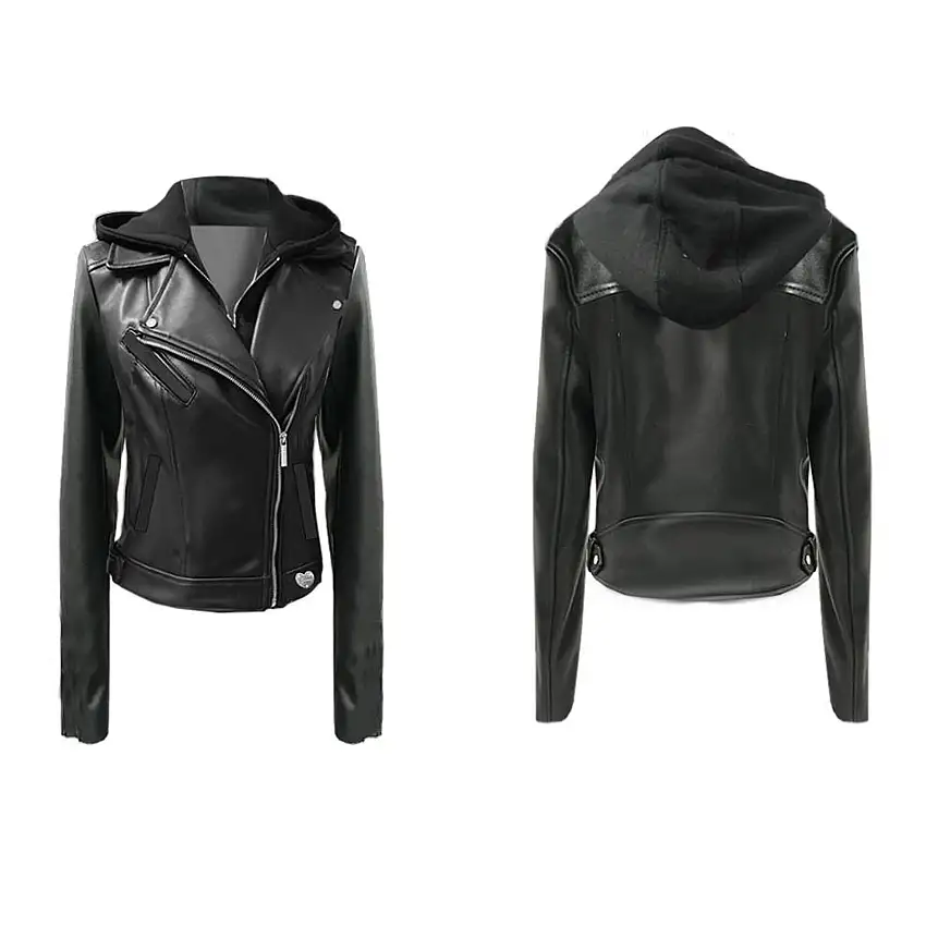 Giacca con cappuccio in PU con zip per ragazza Guess