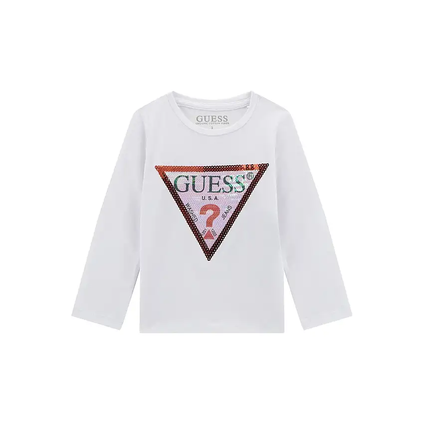 Maglietta con logo triangolare in paillettes maniche lunghe bambina Guess