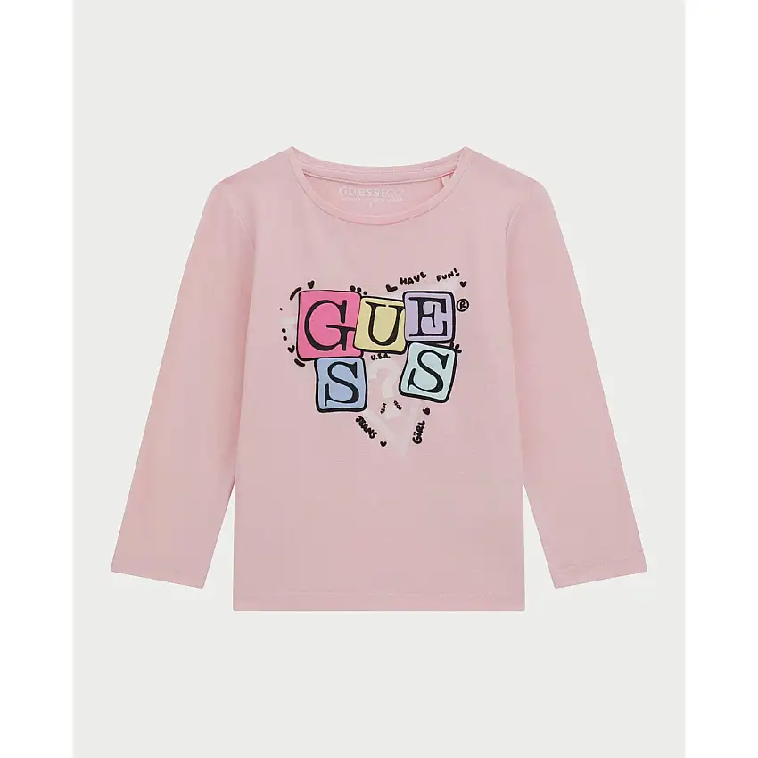T-shirt con logo triangolare maniche lunghe ragazza Guess