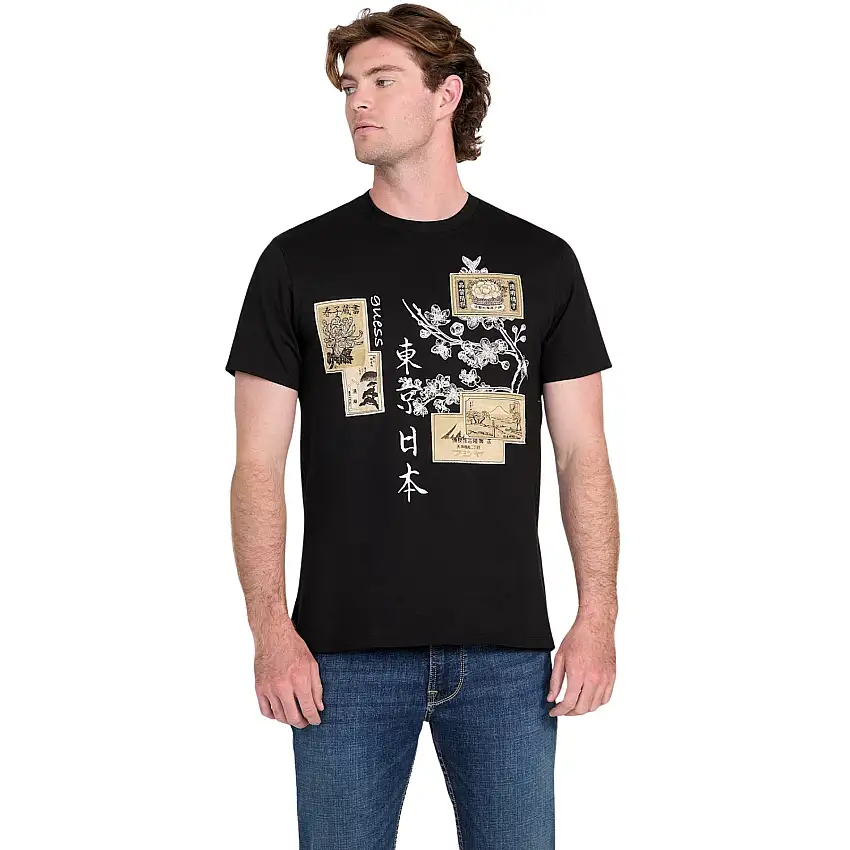 T-shirt basic con timbri giapponesi Guess