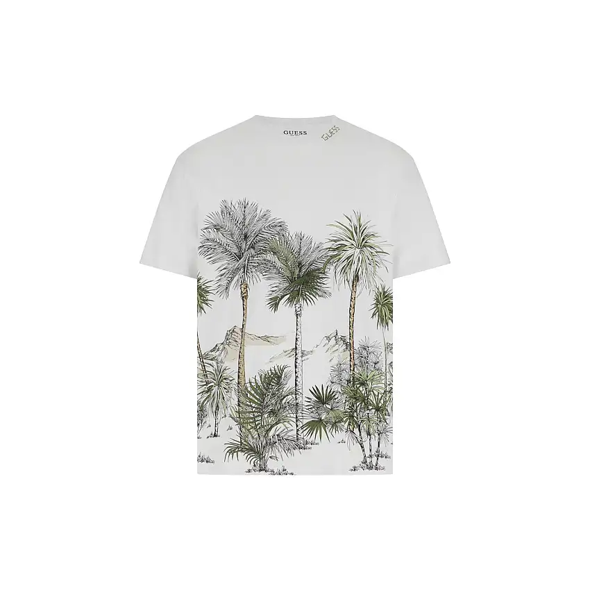 T-shirt basic con motivo di palma in ambiente urbano Guess