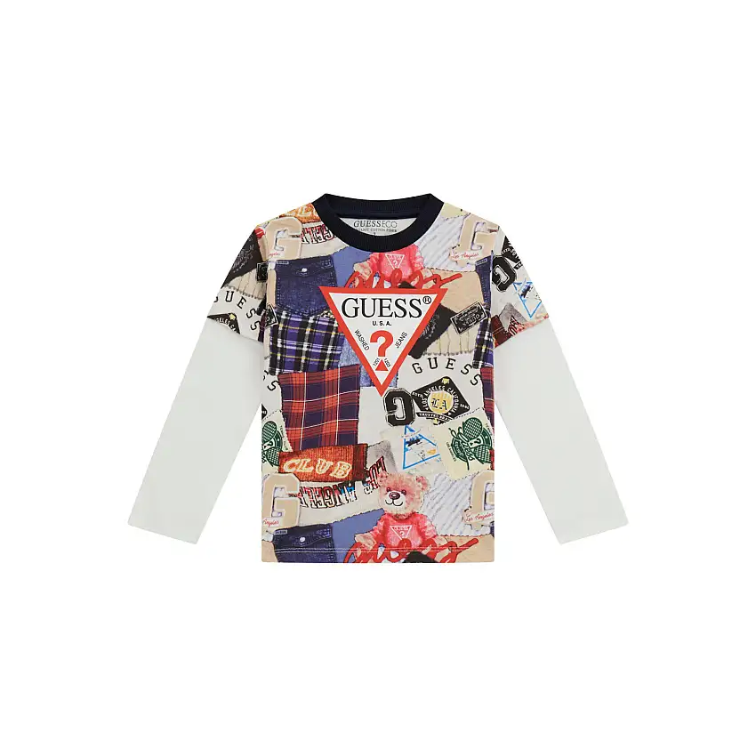 T-shirt con logo grafico sul davanti maniche lunghe bambino ragazzo Guess