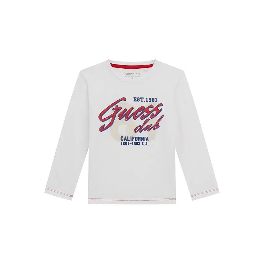Maglietta a maniche lunghe con colletto rotondo per bambino ragazzo Guess