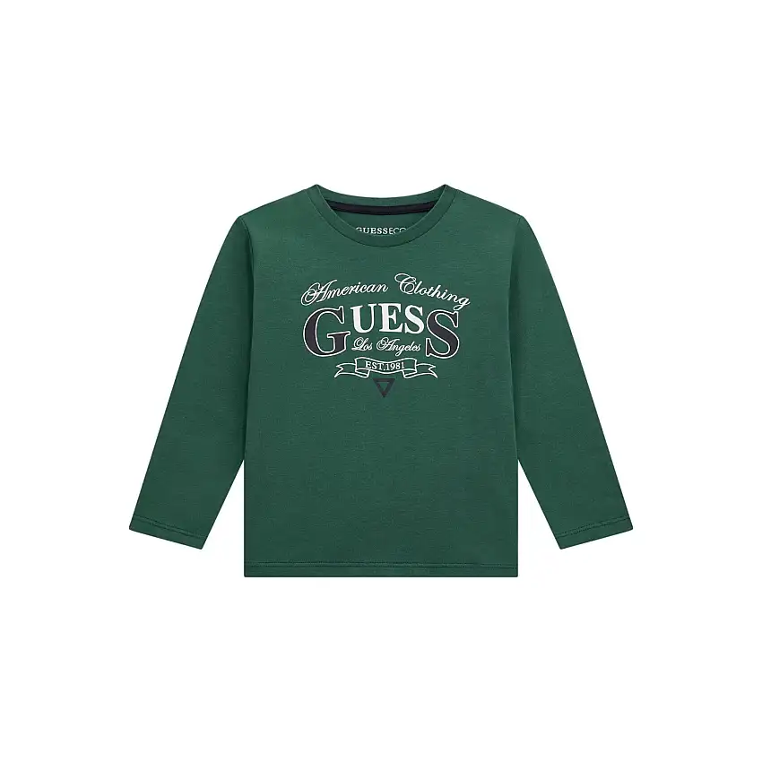 T-shirt maniche lunghe col girocollo a costine per bambino ragazzo Guess