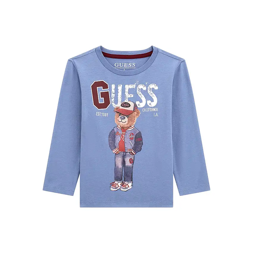Maglietta a maniche lunghe con collo rotondo in cotone per bambino ragazzo Guess