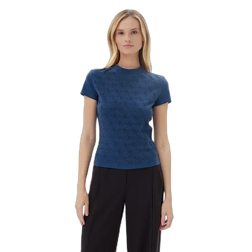 T-shirt basic con col alto donna Guess All Over 4g