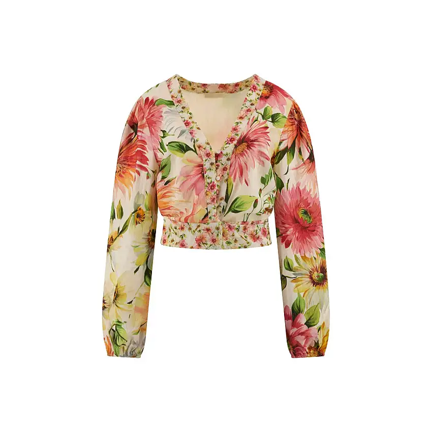 T-shirt a maniche lunghe donna con scollo a V e nodo Guess Colette