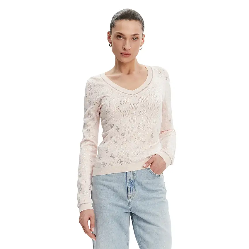 Maglione a maniche lunghe con col V da donna Guess Rosie
