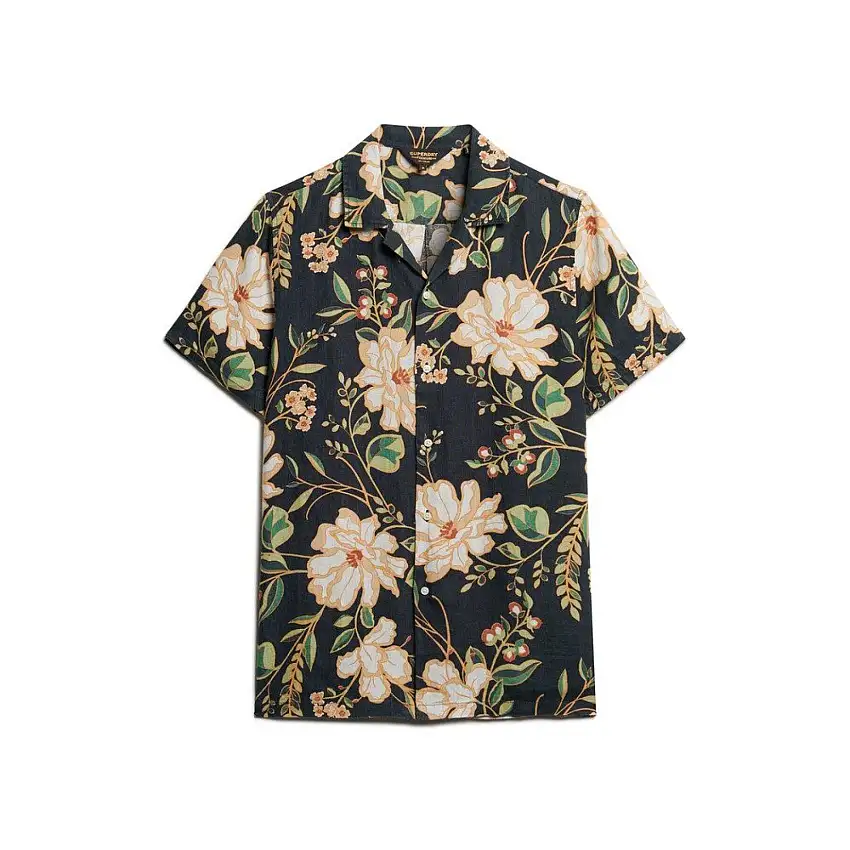 Camicia stampata con colletto aperto in lino Superdry