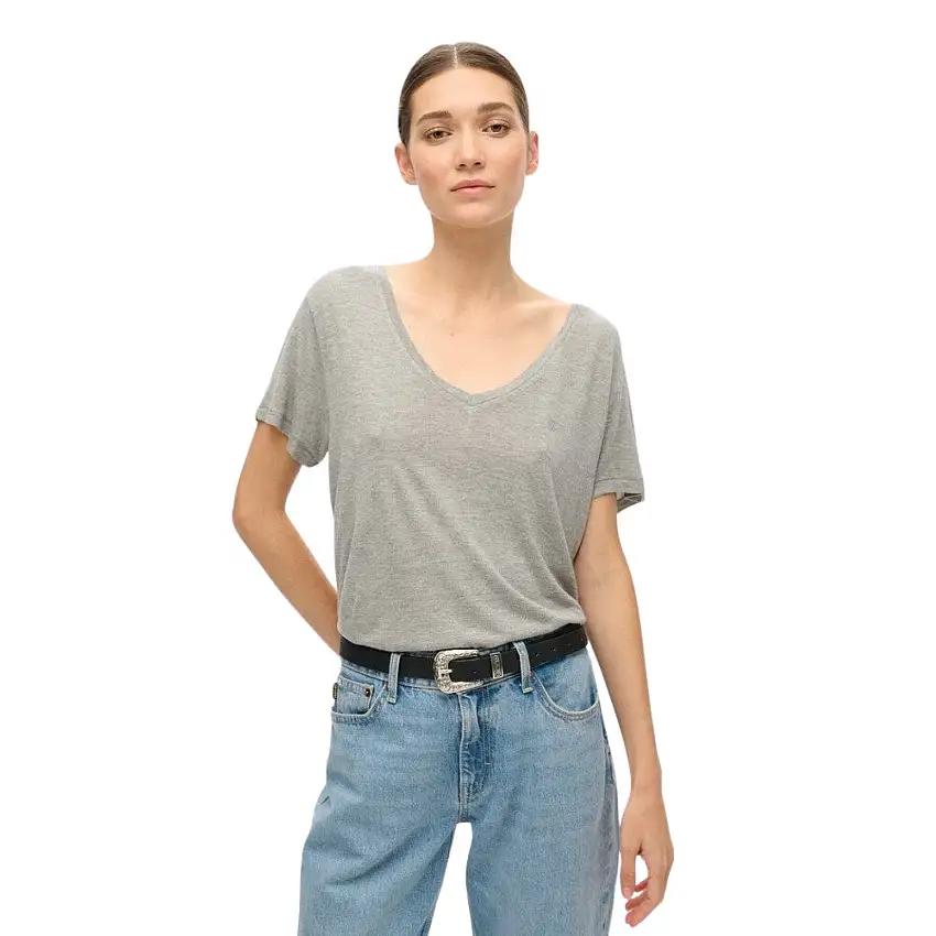 T-shirt mélange a collo V e testo ricamato donna Superdry Studio