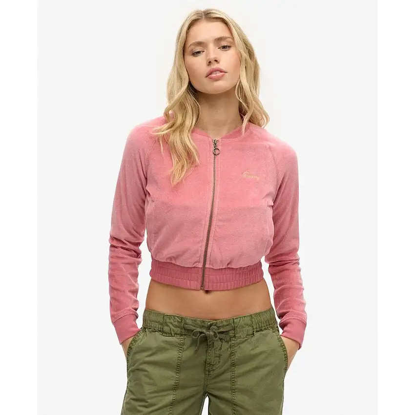 Felpa con zip in velluto ricamata donna Superdry