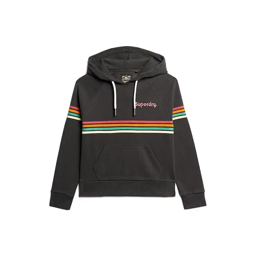 Felpa a strisce arcobaleno con cappuccio e logo da donna Superdry