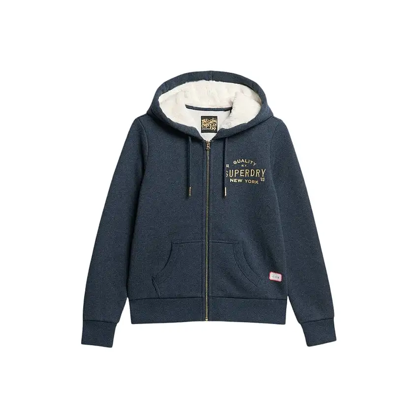 Felpa con cappuccio zip e logo metallico donna Superdry Luxe