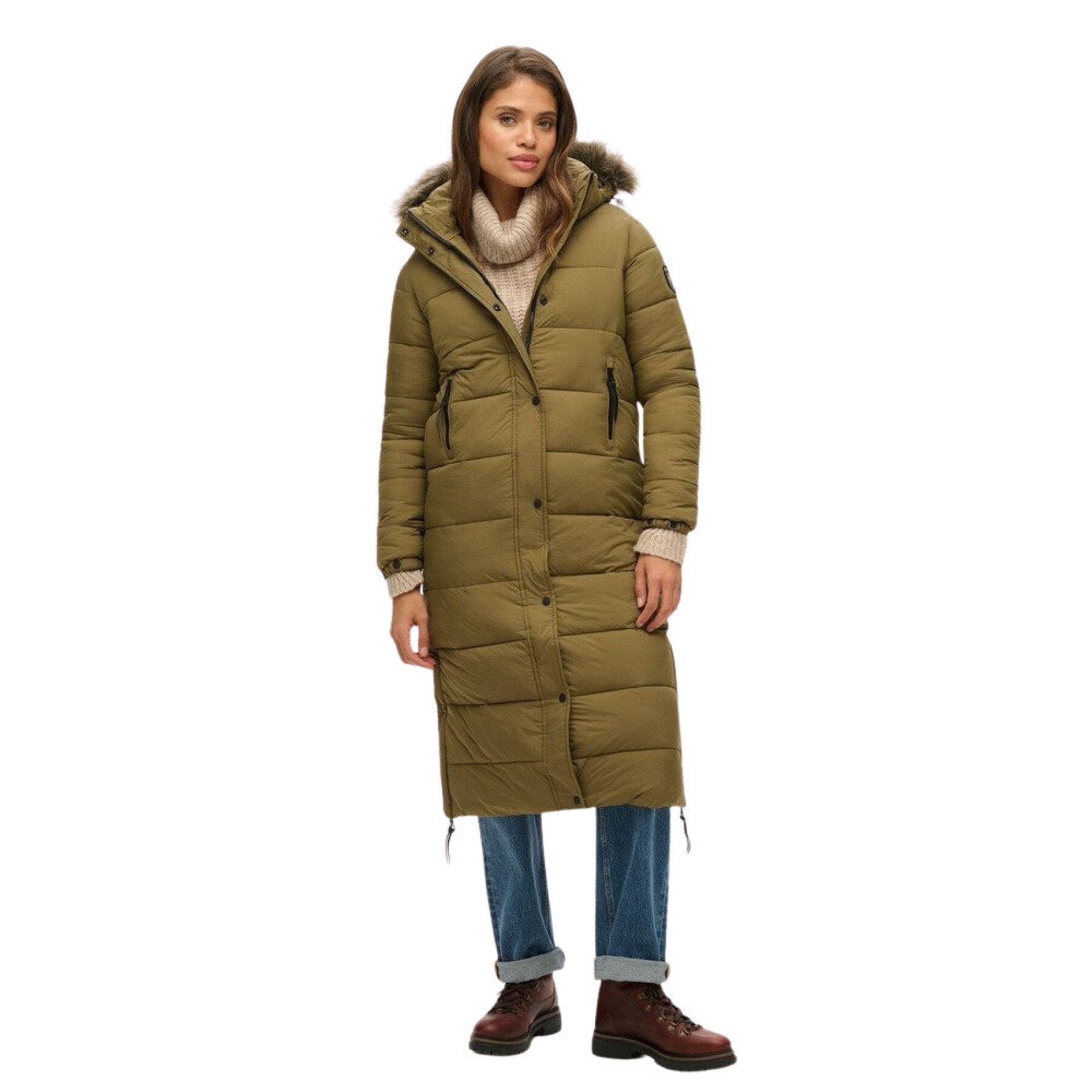 Parka lunga con cappuccio e pelliccia sintetica donna Superdry