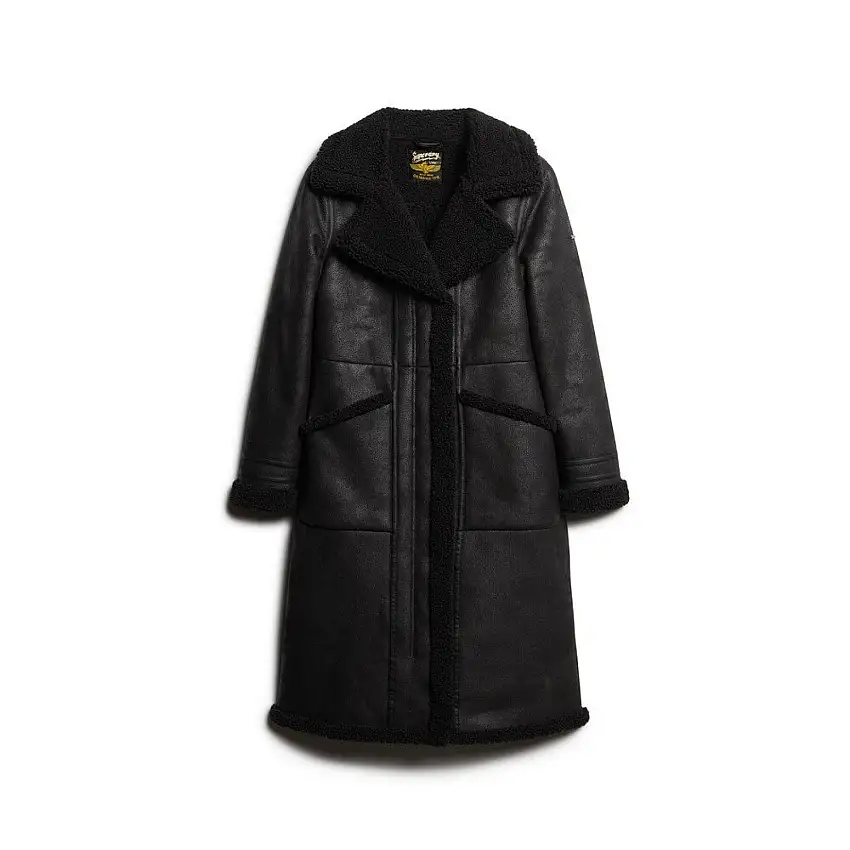 Giubbotto aviatore lungo in pelle ecologica per donna Superdry