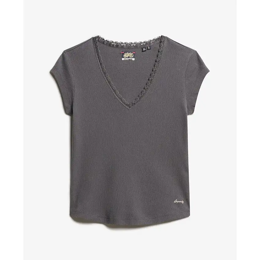 T-shirt a V con bordo in pizzo donna Superdry Athletic Essentials