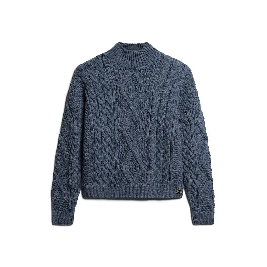 Polo a maniche lunghe in maglia intrecciata donna Superdry Aran