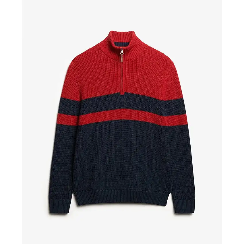 Pullover oversize a righe in cotone con colletto zip donna Superdry Classic