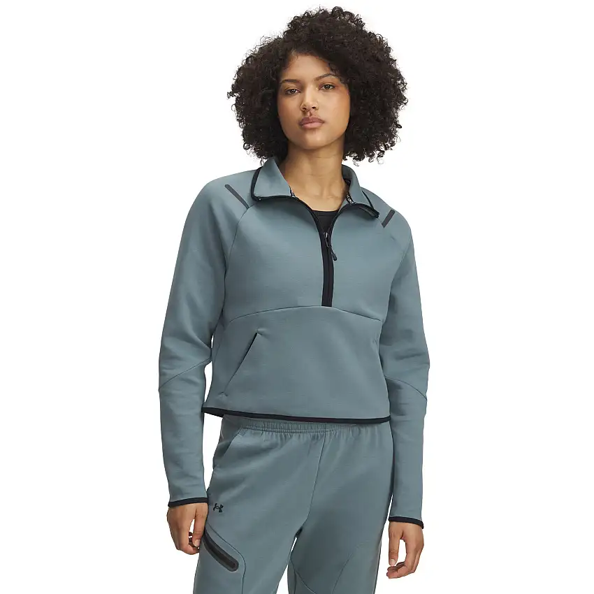 Felpa con zip 1/2 tasca a marsupio corta donna Under Armour Unstoppable Fleece
